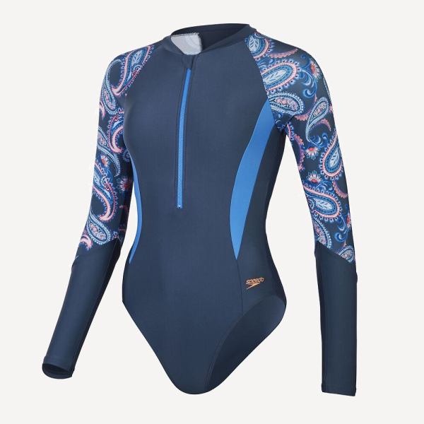 Купальник Speedo Long Sleeve Printed Panel (Женский; 42 (54); синий/мультиколор)